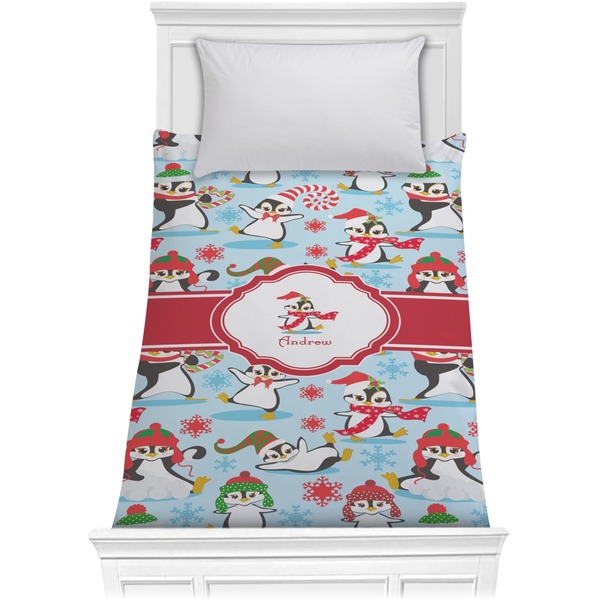 Custom Christmas Penguins Comforter - Twin (Personalized)