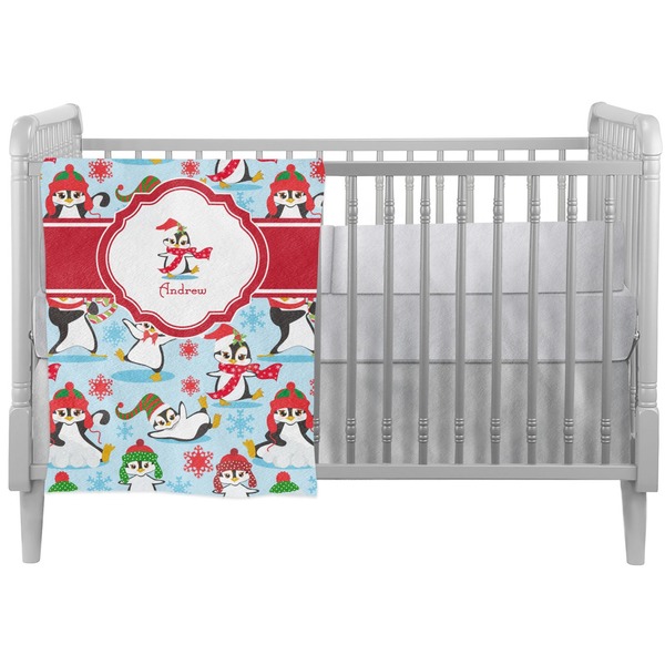 Custom Christmas Penguins Crib Comforter / Quilt (Personalized)