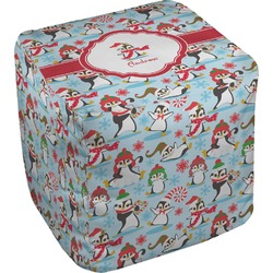 Christmas Penguins Cube Pouf Ottoman - 18" (Personalized)