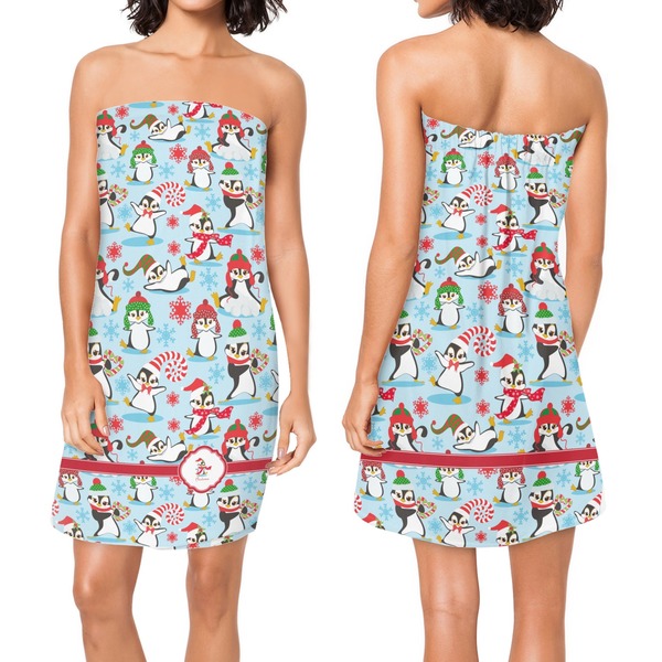 Christmas Penguins Custom Bath Wrap - Front & Back View