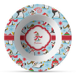 Christmas Penguins Plastic Bowl - Microwave Safe - Composite Polymer (Personalized)