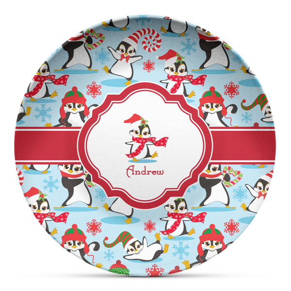 Custom Christmas Penguins Microwave Safe Plastic Plate - Composite Polymer (Personalized)