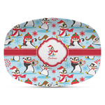 Christmas Penguins Plastic Platter - Microwave & Oven Safe Composite Polymer (Personalized)