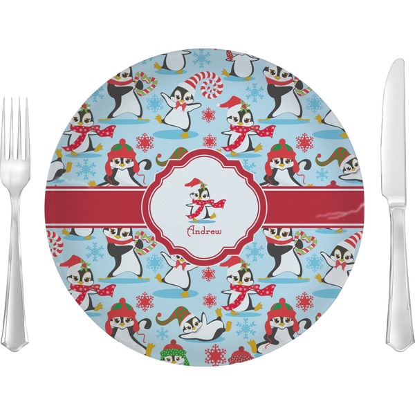 Custom Christmas Penguins 10" Glass Lunch / Dinner Plates - Single or Set (Personalized)