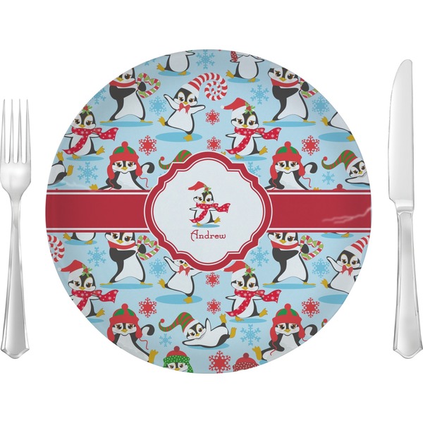Custom Christmas Penguins 10" Glass Lunch / Dinner Plates - Single or Set (Personalized)
