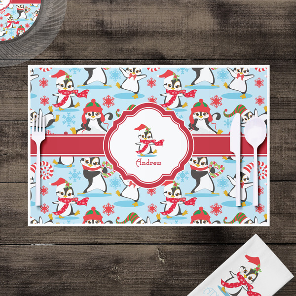 Christmas Penguins Disposable Paper Placemat - In Context