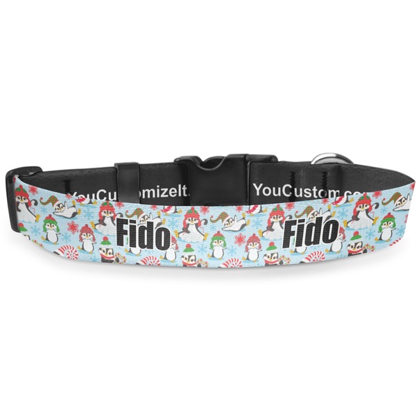 Custom Christmas Penguins Deluxe Dog Collar - Large (13" to 21") (Personalized)