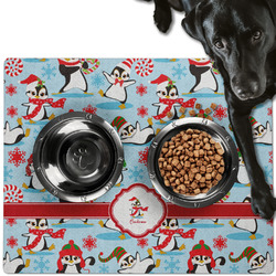 Christmas Penguins Dog Food Mat - Large w/ Name or Text