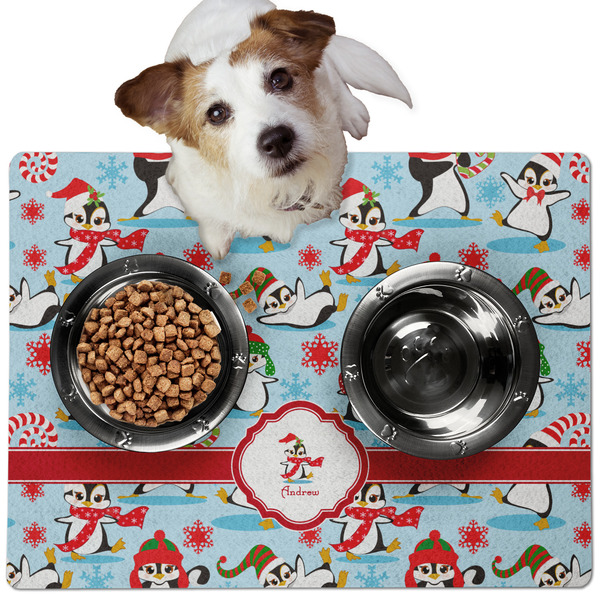 Christmas Penguins Dog Food Mat - Medium LIFESTYLE
