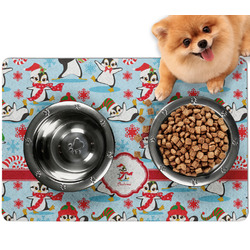 Christmas Penguins Dog Food Mat - Small w/ Name or Text