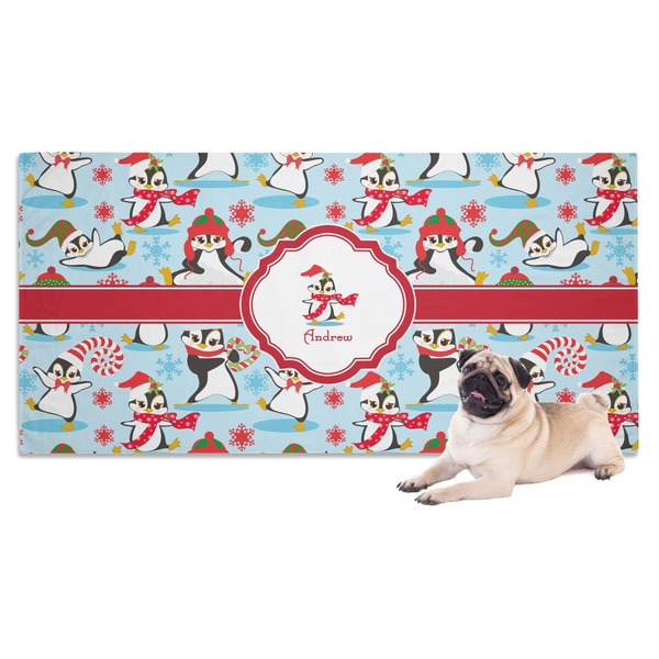 Custom Christmas Penguins Dog Towel (Personalized)