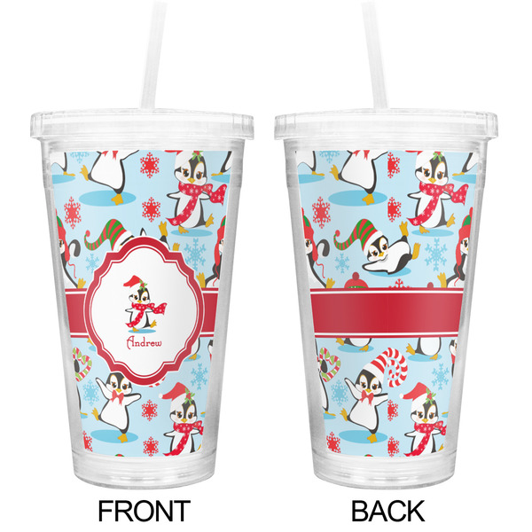Christmas Penguins Double Wall Tumbler with Straw - Approval