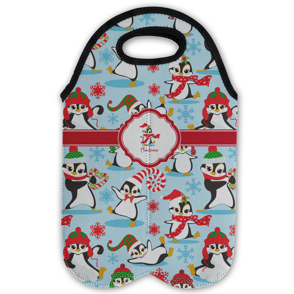 Christmas Penguins Double Wine Tote - Flat (new)