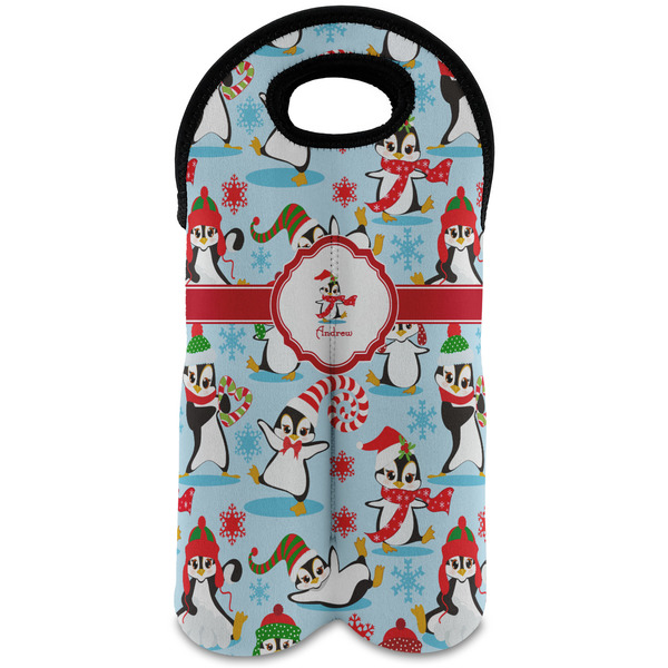 Custom Christmas Penguins Wine Tote Bag (2 Bottles) (Personalized)