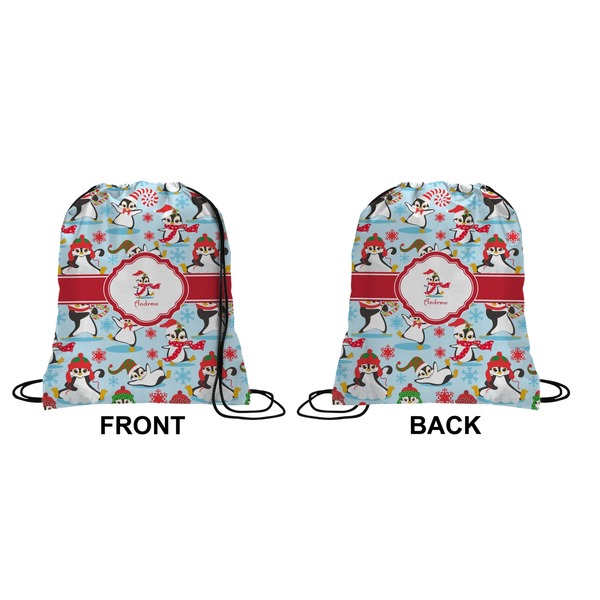 Christmas Penguins Drawstring Backpack Front & Back Small