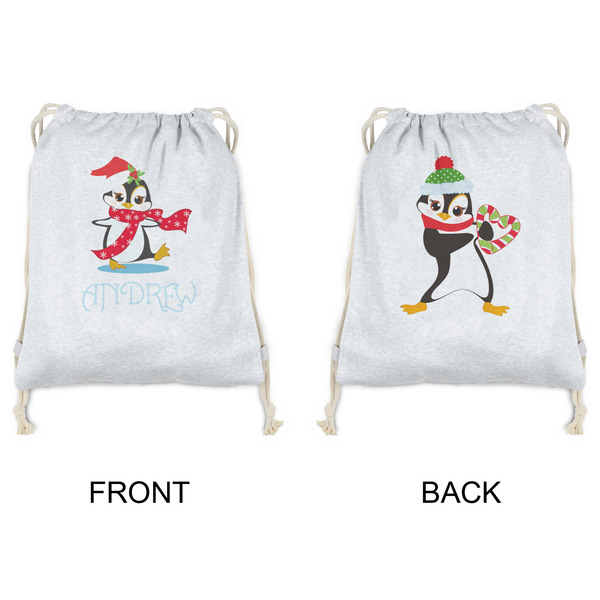 Christmas Penguins Drawstring Backpacks - Sweatshirt Fleece - Double Sided - APPROVAL