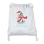 Christmas Penguins Drawstring Backpack - Sweatshirt Fleece - Double Sided (Personalized)