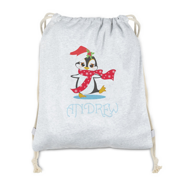 Custom Christmas Penguins Drawstring Backpack - Sweatshirt Fleece - Double Sided (Personalized)
