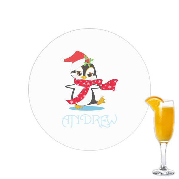 Custom Christmas Penguins Printed Drink Topper - 2.15" (Personalized)