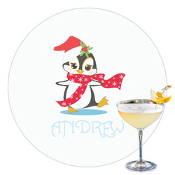Christmas Penguins Printed Drink Topper - 3.5" (Personalized)