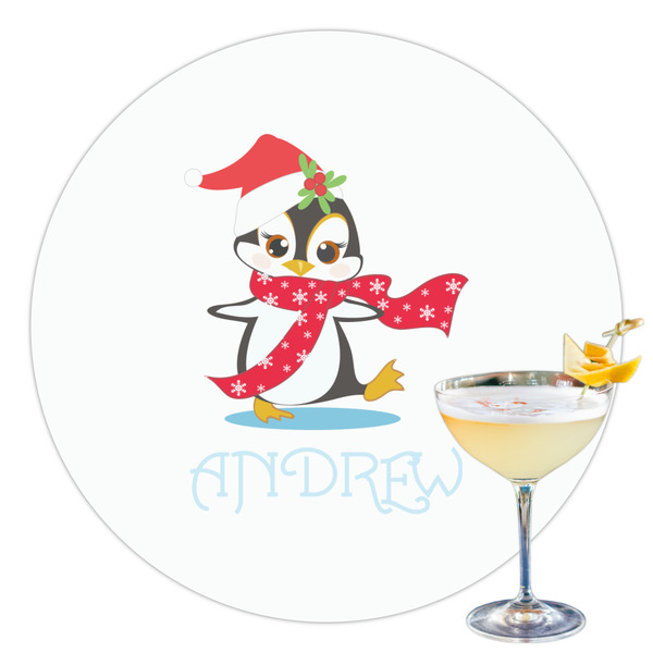 Custom Christmas Penguins Printed Drink Topper - 3.5" (Personalized)