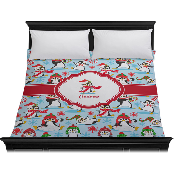 Christmas Penguins Duvet Cover - King - On Bed - No Prop