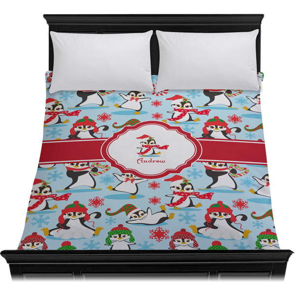 Christmas Penguins Duvet Cover - Queen - On Bed - No Prop