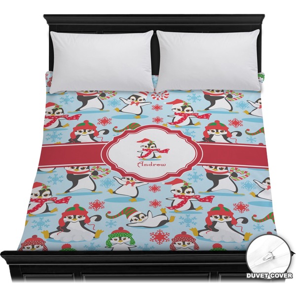 Custom Christmas Penguins Duvet Cover - Full / Queen (Personalized)