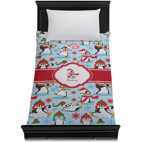 Christmas Penguins Duvet Cover - Twin - On Bed - No Prop