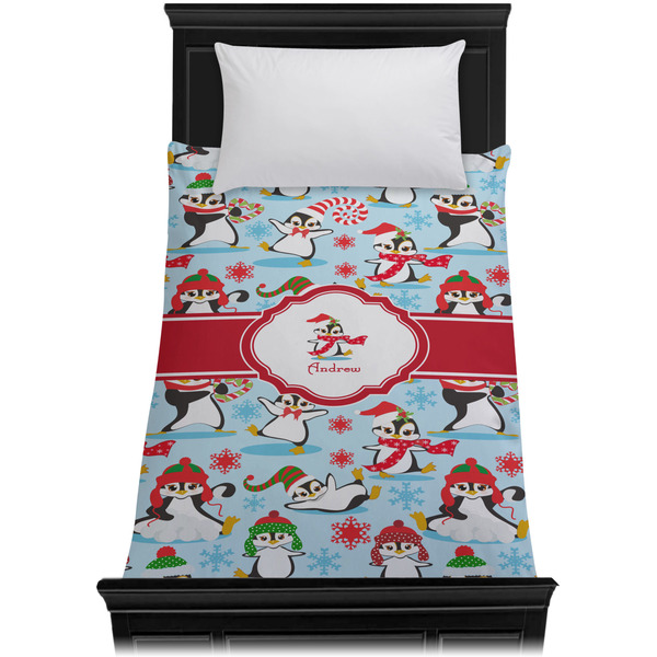 Christmas Penguins Duvet Cover - Twin XL - On Bed - No Prop
