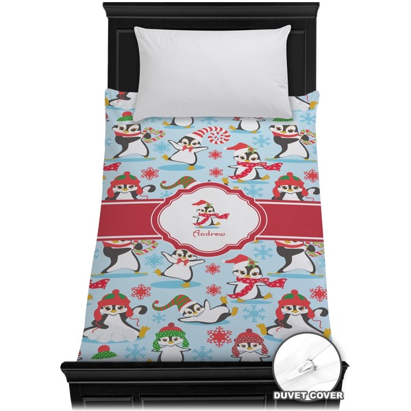 Custom Christmas Penguins Duvet Cover - Twin (Personalized)