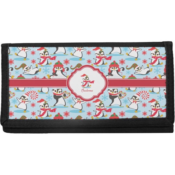 Custom Christmas Penguins Canvas Checkbook Cover (Personalized)