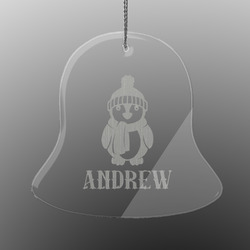 Christmas Penguins Engraved Glass Ornament - Bell (Personalized)