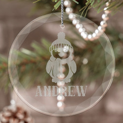 Christmas Penguins Engraved Glass Ornament (Personalized)
