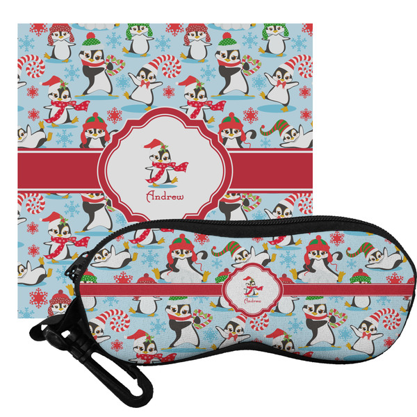 Custom Christmas Penguins Eyeglass Case & Cloth (Personalized)