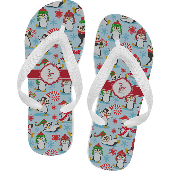 Custom Christmas Penguins Flip Flops - Medium (Personalized)
