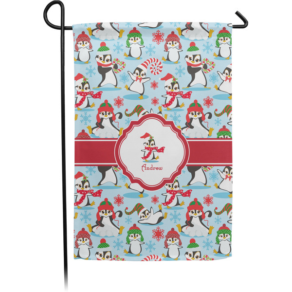 Custom Christmas Penguins Small Garden Flag - Single Sided w/ Name or Text