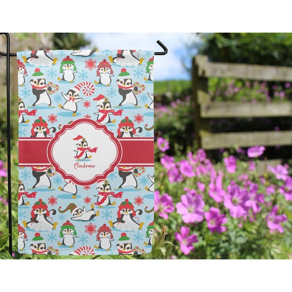 Christmas Penguins Garden Flag - Outside In Flowers