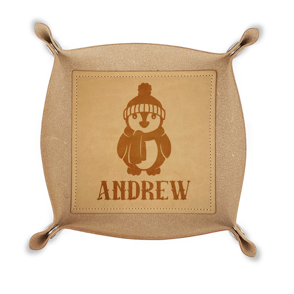 Custom Christmas Penguins Genuine Leather Dice Tray (Personalized)