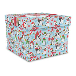 Christmas Penguins Gift Box with Lid - Canvas Wrapped - Large (Personalized)