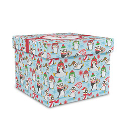 Christmas Penguins Gift Box with Lid - Canvas Wrapped - Medium (Personalized)