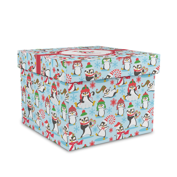 Custom Christmas Penguins Gift Box with Lid - Canvas Wrapped - Medium (Personalized)