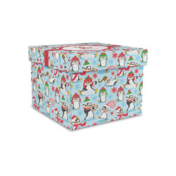 Christmas Penguins Gift Box with Lid - Canvas Wrapped - Small (Personalized)
