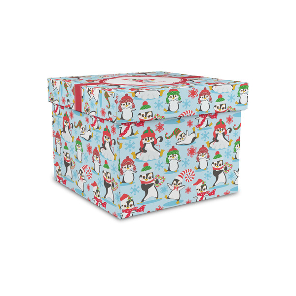 Custom Christmas Penguins Gift Box with Lid - Canvas Wrapped - Small (Personalized)