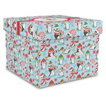 Christmas Penguins Gift Box with Lid - Canvas Wrapped - X-Large (Personalized)