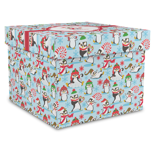 Custom Christmas Penguins Gift Box with Lid - Canvas Wrapped - X-Large (Personalized)