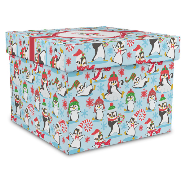 Custom Christmas Penguins Gift Box with Lid - Canvas Wrapped - XX-Large (Personalized)