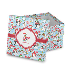 Christmas Penguins Gift Box with Lid - Canvas Wrapped (Personalized)