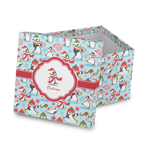 Custom Christmas Penguins Gift Box with Lid - Canvas Wrapped (Personalized)