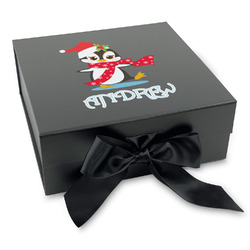 Christmas Penguins Gift Box with Magnetic Lid - Black (Personalized)